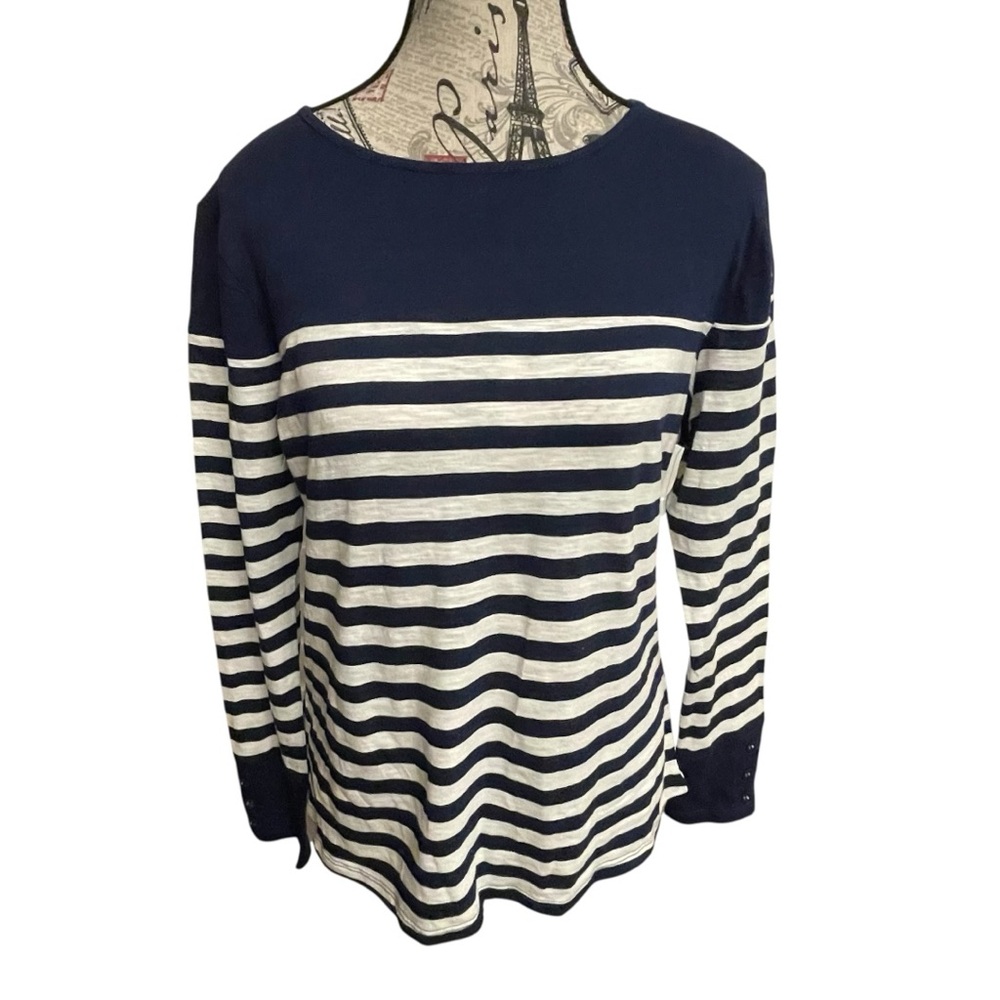 St. John's Bay Navy and White Striped Long Sleeve Top